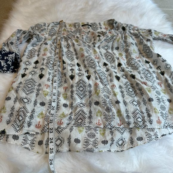 Massimo Dutti Tunic Top Popover V-Neck Boho Geometric Silk Blend Sheer Sz 4 5189 - Picture 8 of 13